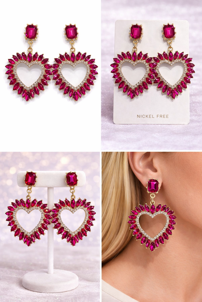 [LP2010] FUSHIA HEART EARRING SET