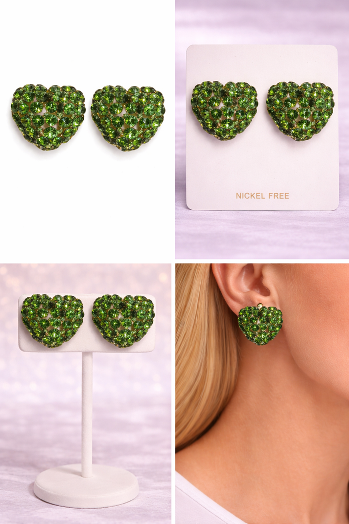 GREEN HEART EARRING SET